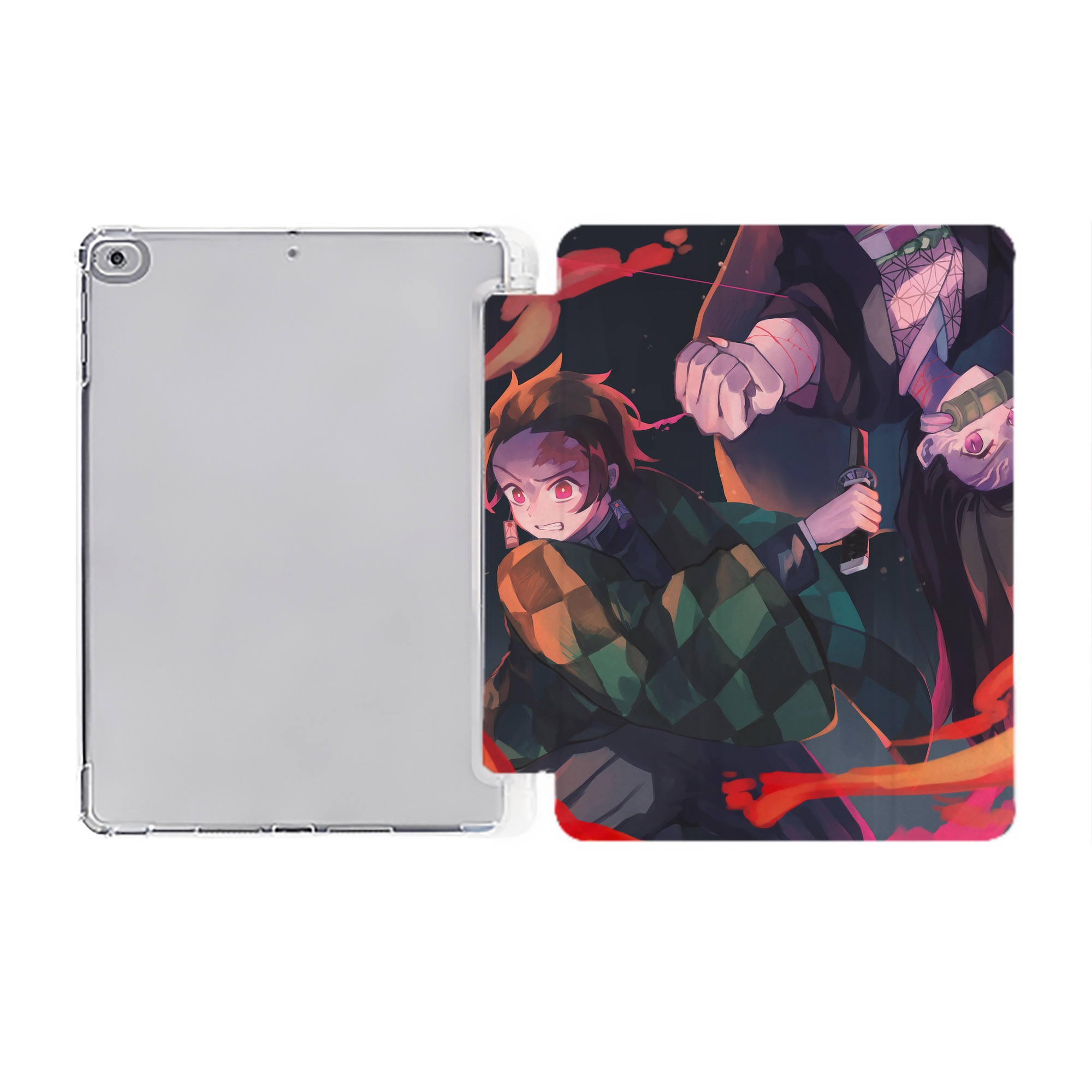 （画像用） 鬼滅の刃（きめつのやいば）竈門 炭治郎／かまど たんじろう Kamado Tanjirou IPad ケース ペン収納付き 三つ折りスタンド PUレザー×シリコン 対応機種9.5/10.5/10.9インチ